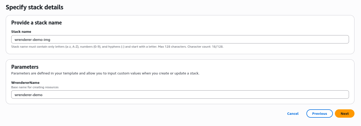Specify stack name and parameters for ECR