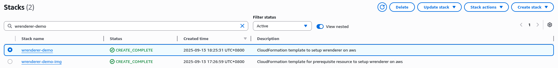 main stack creation complete